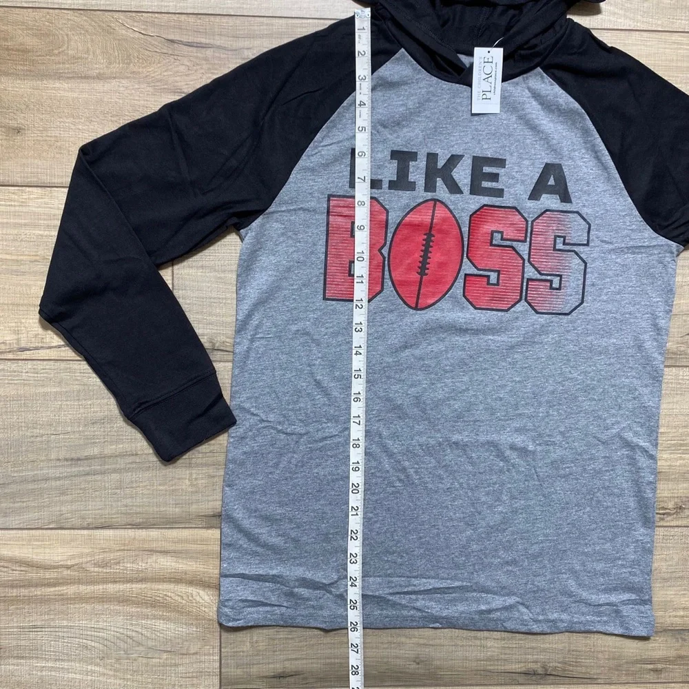 Childrens Place Boys Like A‎ Boss Graphic Raglan Hooded Top Size XXL 16 Gray